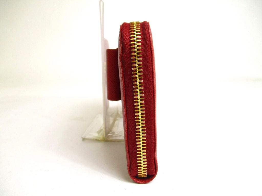 Authentic PRADA Red Saffiano Leather Ribbon Motif Round Zip Long Wallet #a334  Refurbished