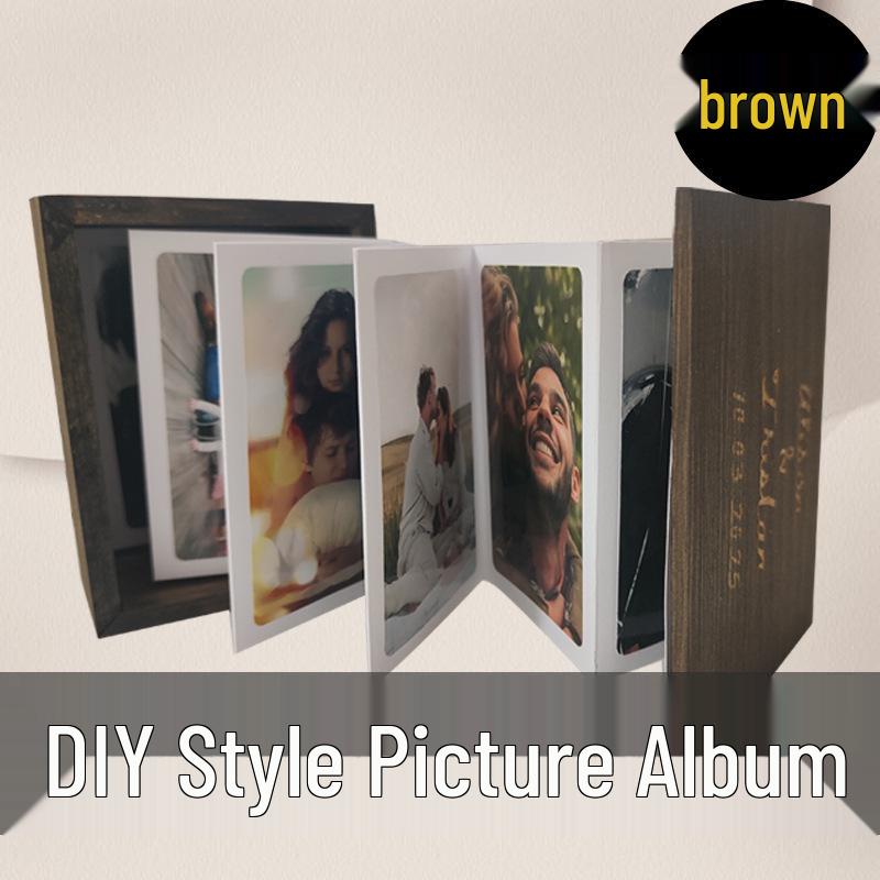 Customizable Wooden Photo Box with Pull-Out Drawer and Accordion Album