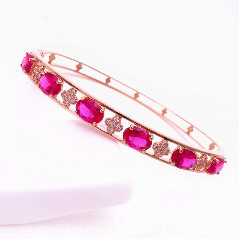 585 Purple Gold Luxury Red Stone Egg Surface Bracelet Women S Rose Gold Inlaid Diamond Color Bracelet