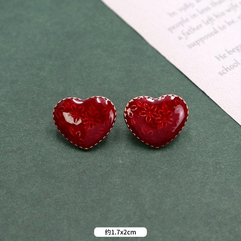 

French elegant high-end red stud earrings female western retro court enamel medieval earrings s925 silver needle