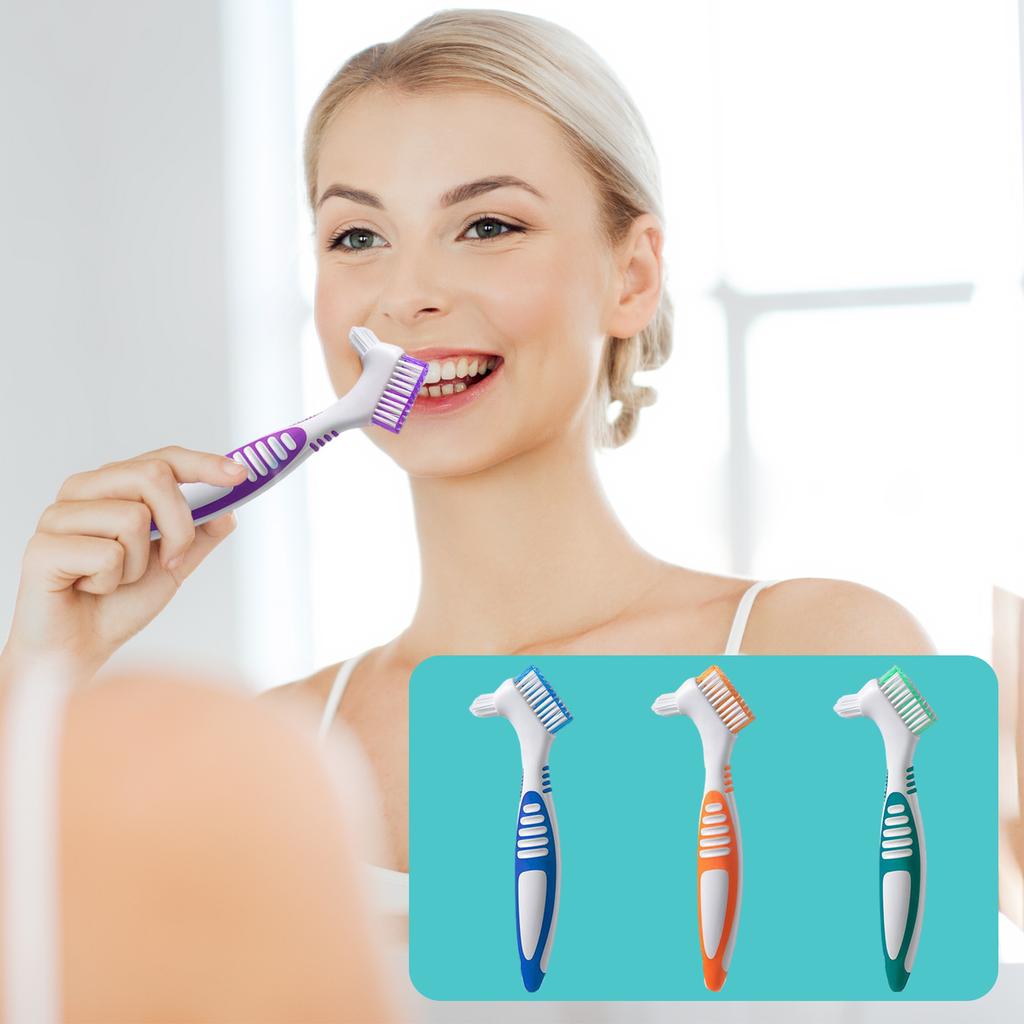 Denture Brush Denture Toothbrushes False Teeth Cleaning Brush Double Sided Toothbrush for Denture Cleaning Care