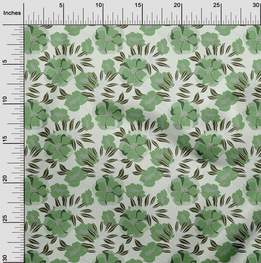 oneOone Cotton Flex Green Fabric Floral Retro Sewing Material Print Fabric By The Yard 40 Inch