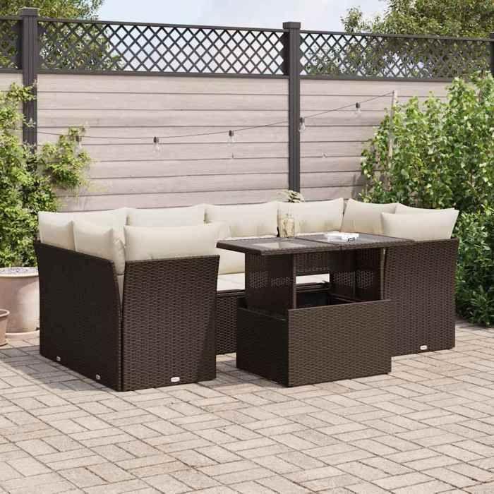 VidaXL Salon de jardin avec coussins 7 pcs marron résine tressée 3326114