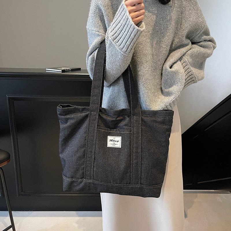2025 new casual denim bag women's large-capacity shoulder bag cloth bag class tote bag