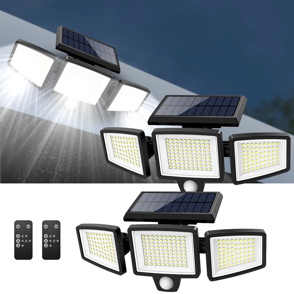 Outdoor Waterproof Solar Light with Motion Sensor 3-Head 200+ LEDs Security Light for Porches Garages Yard Entrances