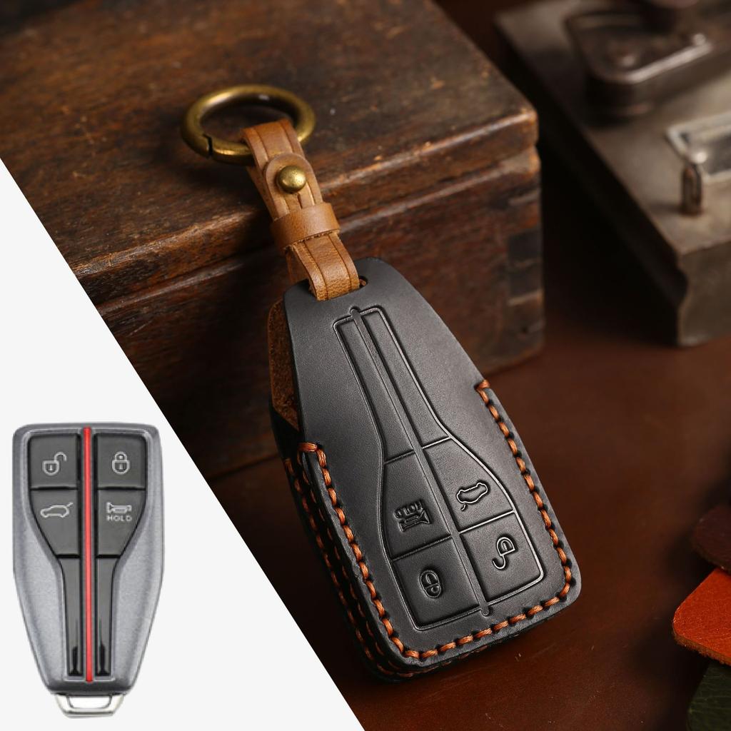 Handmade Car Key Cover, Suitable for Red Flag Key Bag H5H7H9Hs7Hs9 First-layer Crazy Horse Leather Key Cover.