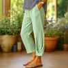 Women Pants Mid-rise Elastic Waist Solid Color Casual Trousers with Pockets Loose Fit Leisure