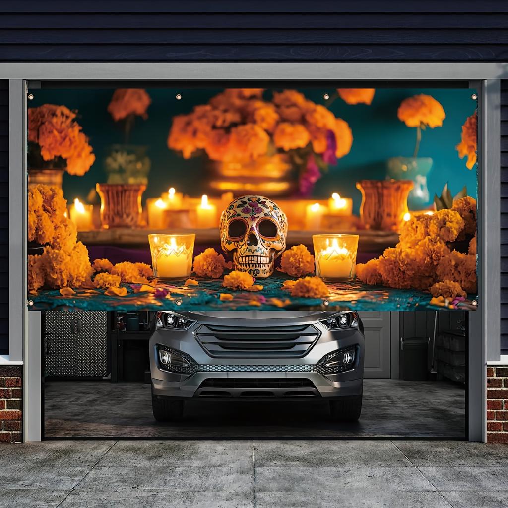 One 2D Flat Polyester Banner for the Day of the Dead Garage Large Outdoor Garage Festival Appearance Decoration