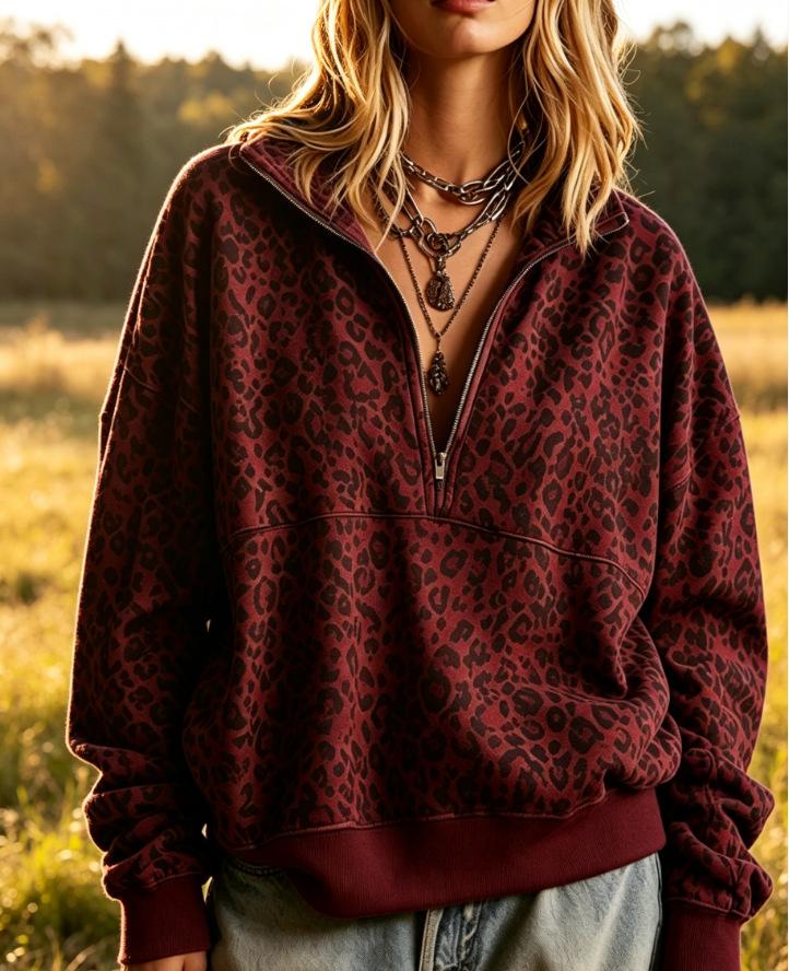 Women's Loose Fit Leopard Print Hoodie Sweatshirt for Casual Wear