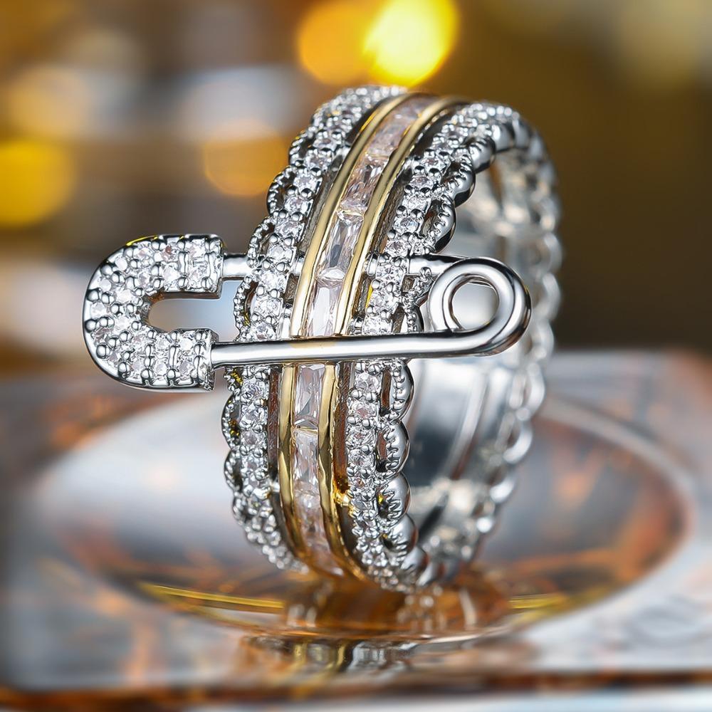 Delicate White Zircon Paper Clip Style Silver Color Ring for Women Unique Party Ring Fine Jewelry Gift