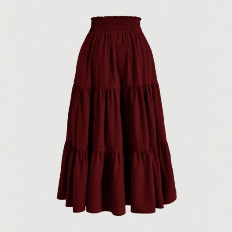 Gonna Estiva da Donna Stile Bohemien Elastica Vita Alta Coulisse Regolabile Gonna a Torta Linea ad A Colore Unito
