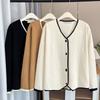 Damen Plus Size V-Ausschnitt Langarm Strickjacke Koreanischer Stil Lässige Oberbekleidung