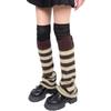 Punk Styles Japanese Harajuku Knitted Striped Flared Leg Warmers and Thigh High Long Socks Set for Women Teen Streetwear