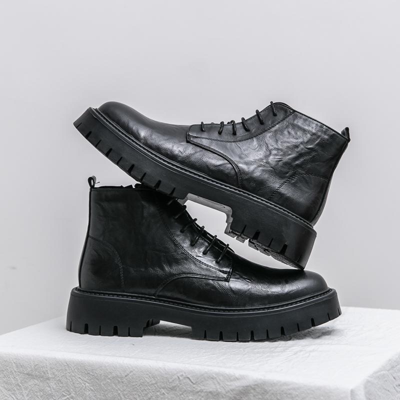 Fashion Outdoor Men High Top Shoes Leisure Walk Leather Ankle Boots Fashion Men Lace Up Motorcycle Boots Non-Slip Male Botas Basic Boots