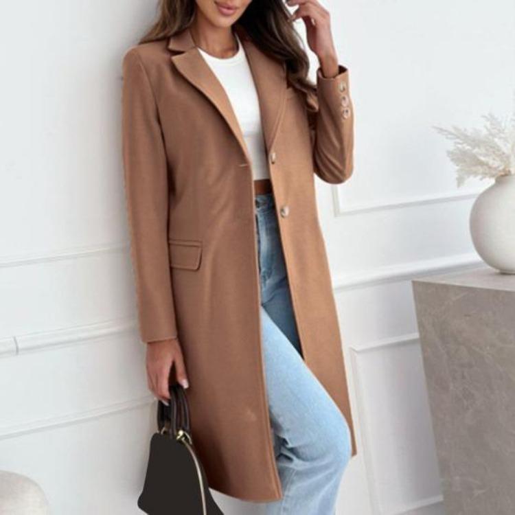 Winter Women Woolen Coat Warm Thick Mid Length Overcoat Button Closure Pure Color Turn Down Collar Formal Business OL Commuting Jacket
