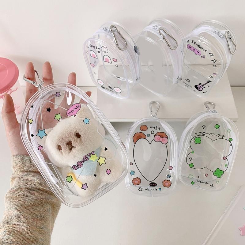Portable Clear Hanging Storage Bag For Mini Figures Dolls Collectibles With Keychain Attachment And Zipper Closure