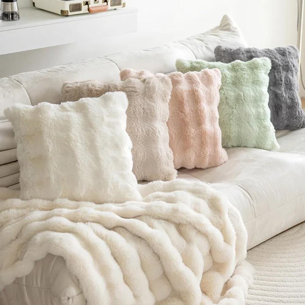 Imitation Rabbit Hair Plush Cushion Cover Warm Pillow Case Simple Throw Pillow Cover  Home Decor