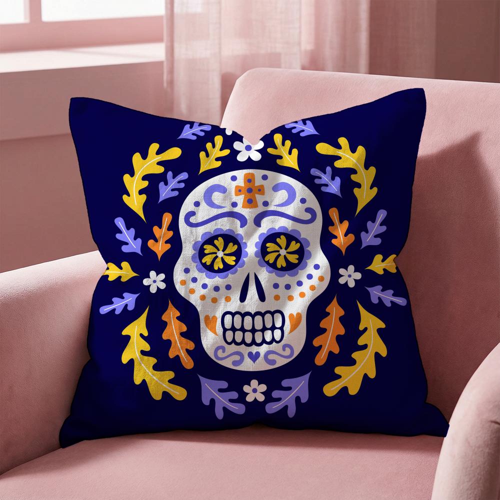 Mexico Easter Flower Skeleton Cushion Cover Multi-Scene Pillow Cover for Home & Car - Reversible, Soft & Durable for Daily Use