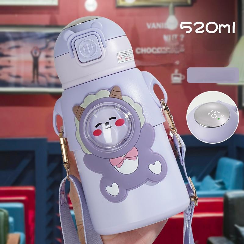 Kinder Schöner Strohbecher Lebensmittelqualität 316 Edelstahl Vakuumbecher Tragbar Auslaufsicher Temperaturanzeige Kühlbecher