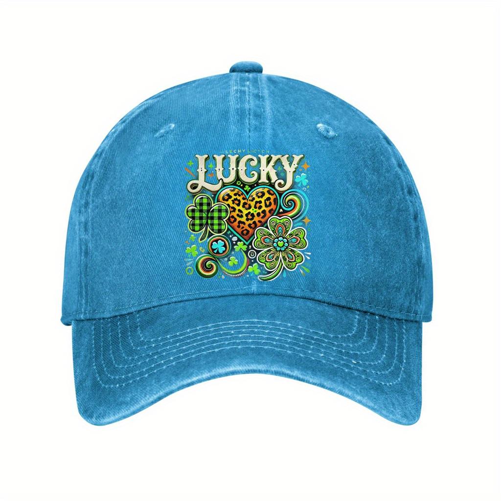 St Patricks Day Lucky Clover Print Baseball Cap Casual Cotton Adjustable Sports Hat for Adults