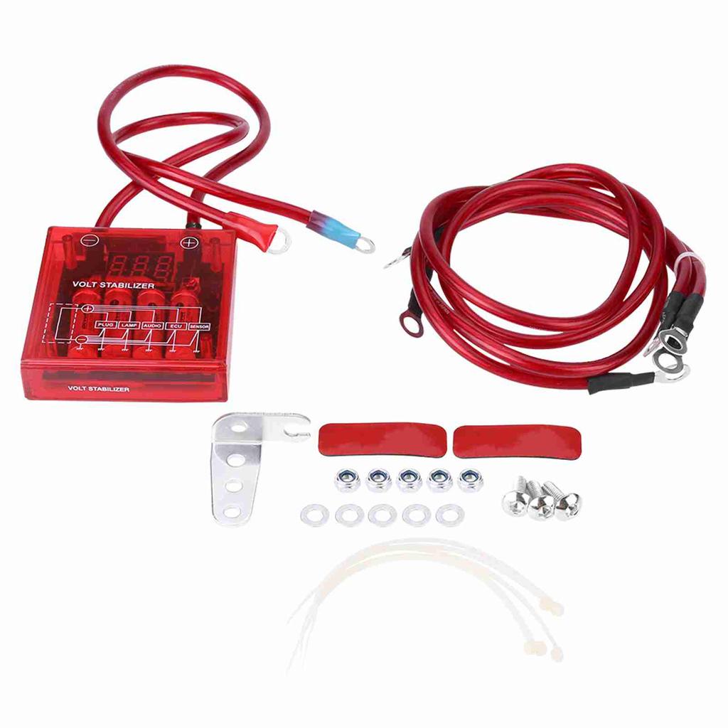 Universeller Kraftstoffsparer Spannungsstabilisator Regler Kit mit 3 Massekabeln Rot