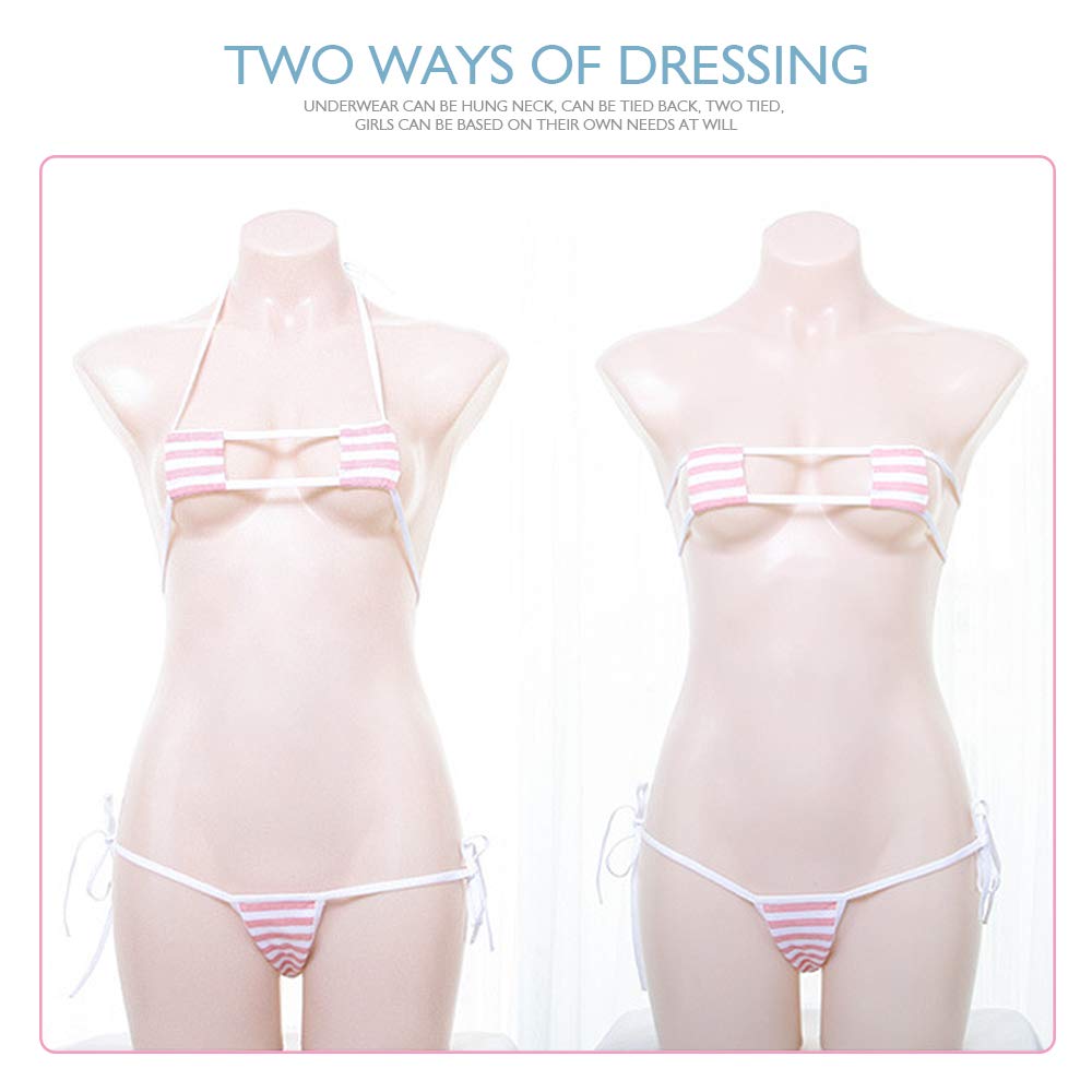 Eyepatch Bikini Cosplay Tiny Micro Bikini Triangle Bikini Square Bikini Separates Lolita Mini Bra Bikini T-Shorts Striped Halter Neck Doll Swimsuit