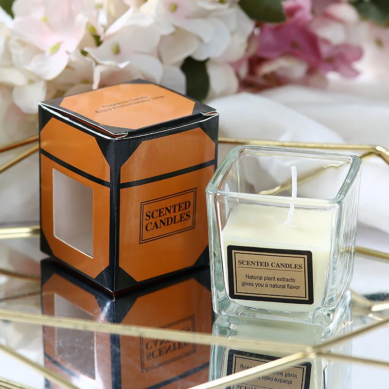 Aromatherapy Candle Glass Square Cup Romantic Aromatherapy Candle Creative Souvenir Aromatherapy Candle Glass Cup Gift