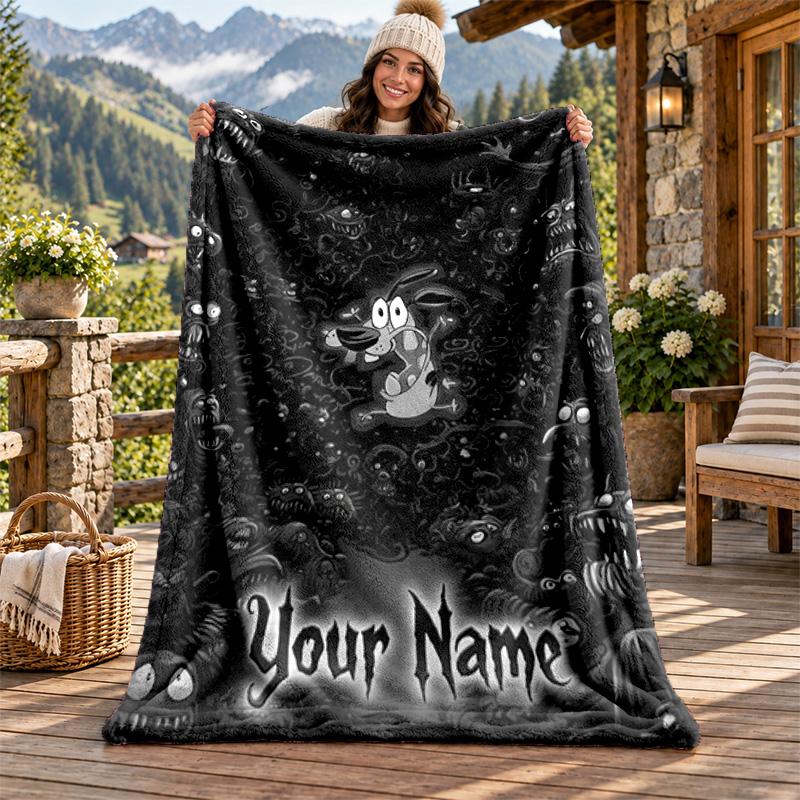 Brave Dog Custom Name Flannel Blanket Personalized Soft Warm Plush Throw Blanket Customized Gift for Family Friends