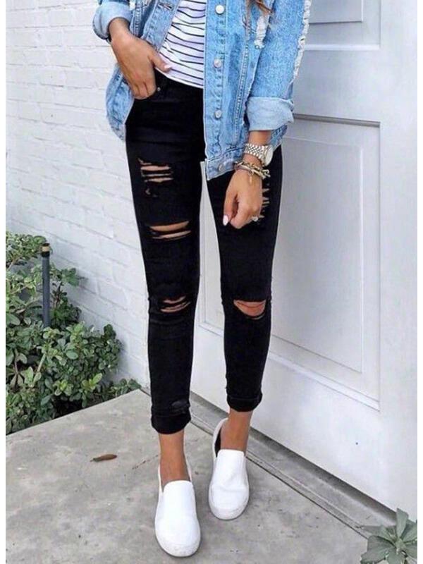 High Waist Slim Fit Black Women's Elastic Jeans