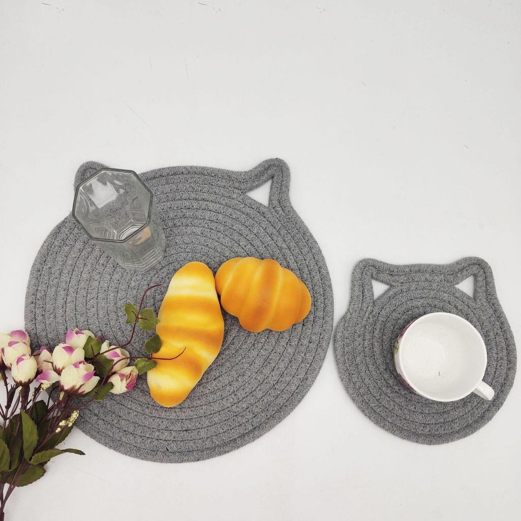 Cartoon Cat Hanging Placemat for Dining Table Decor Plate Dish Mat Coaster Cup Cotton Pot Holders Insulation Pad Kitchen Home