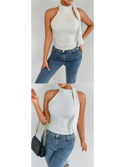 Summer Sleeveless Halter Strap Backless Crop Top for Women
