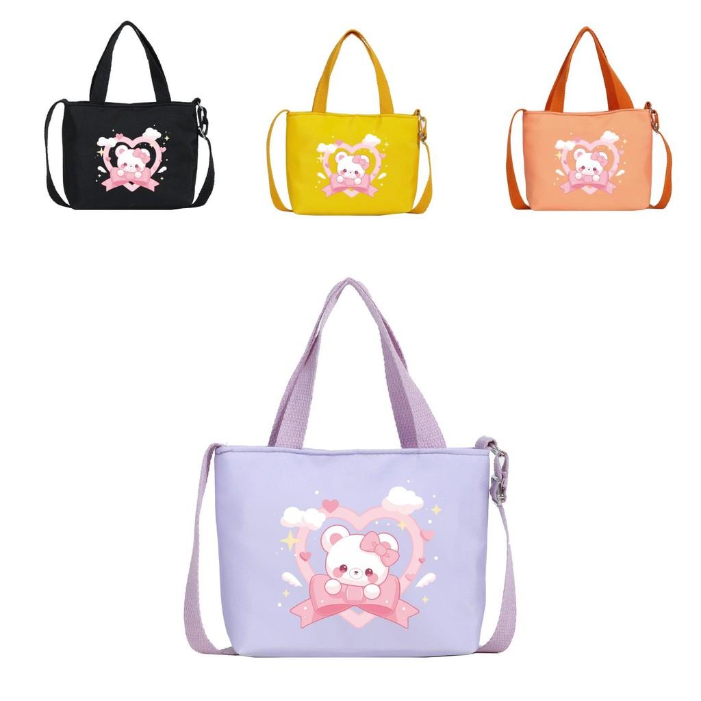 Fashionable Nylon Kids Handbag Featuring Cute Bear Print And Breathable Design