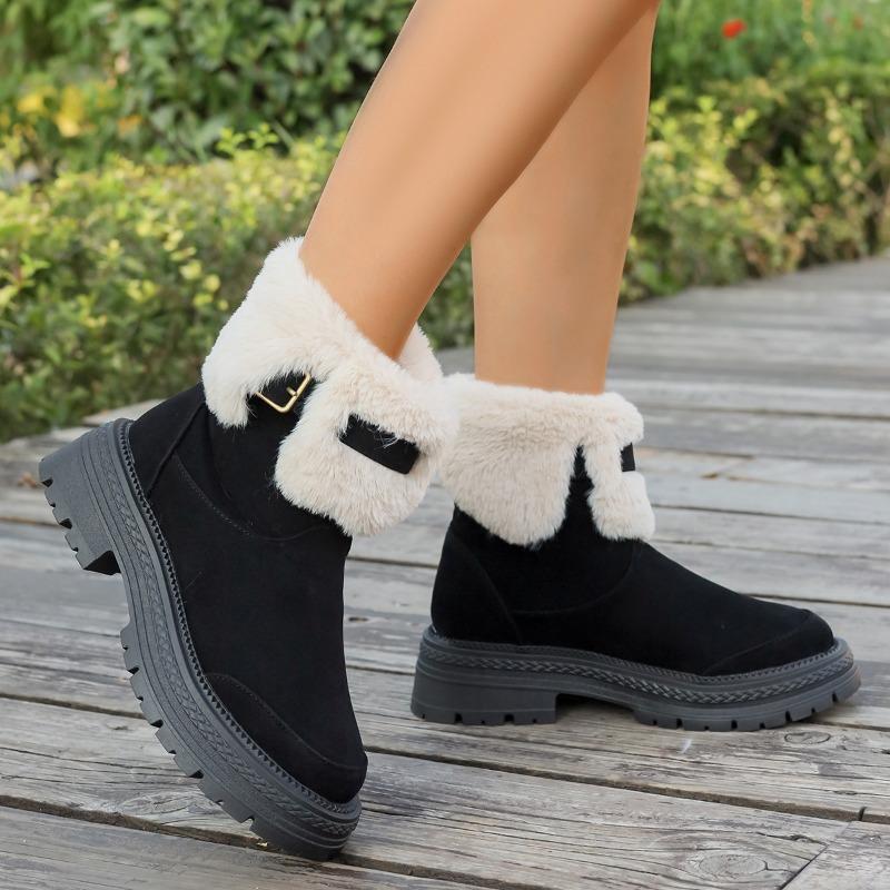 Low-heeled Warm Boots, Plus-size Shoes, Woolen Boots, Suede Low-top Snow Boots for Women