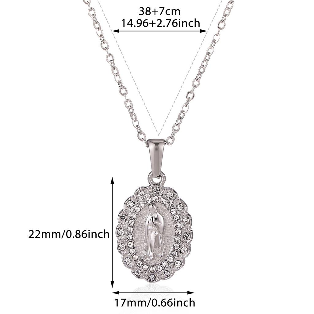 Virgin Mary Pendant With Diamonds Necklace For Women Gold Color Medal Charm Stainless Steel Religious Punk Jewelry Easter Gift