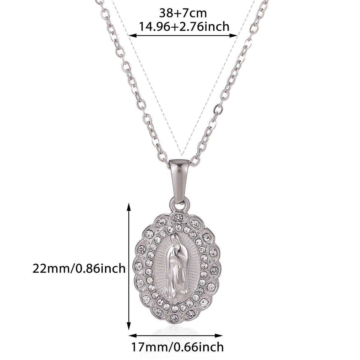 

Virgin Mary Pendant With Diamonds Necklace For Women Gold Color Medal Charm Stainless Steel Religious Punk Jewelry Easter Gift