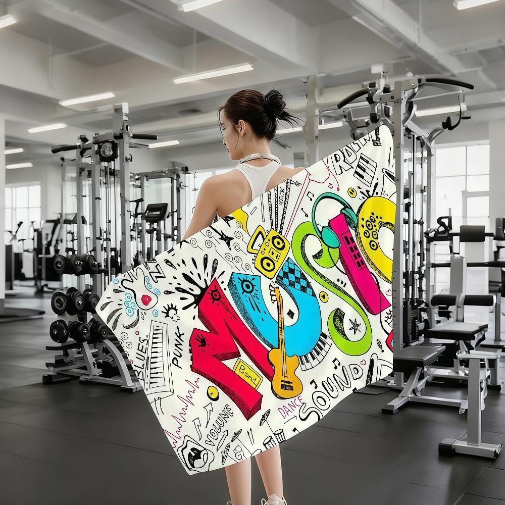 Ambesonne Music Towel Quick Dry Absorbent Beach Towel for Sports, Fitness, Swimming and Outdoor Activities