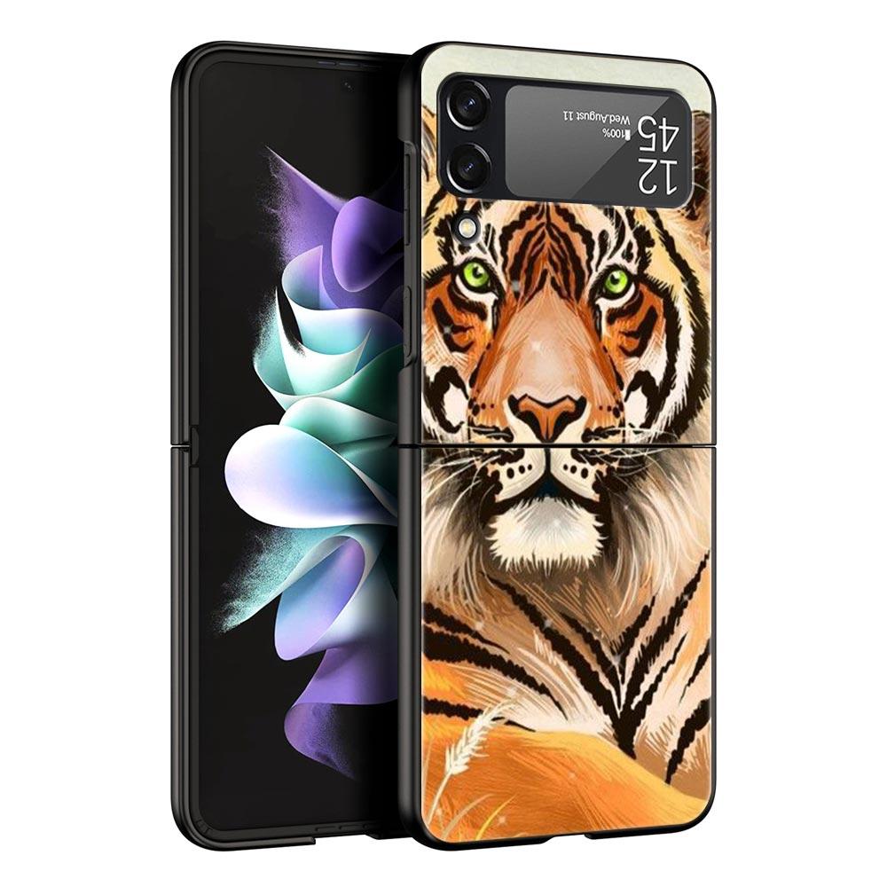 Pouzdro na telefon Z Flip 4 pro Samsung Galaxy Z Flip 3 5G ZFlip3 Flip3 zflip Flip4 Černý pevný kryt PC Tiger Lion Leopard Shell Coque