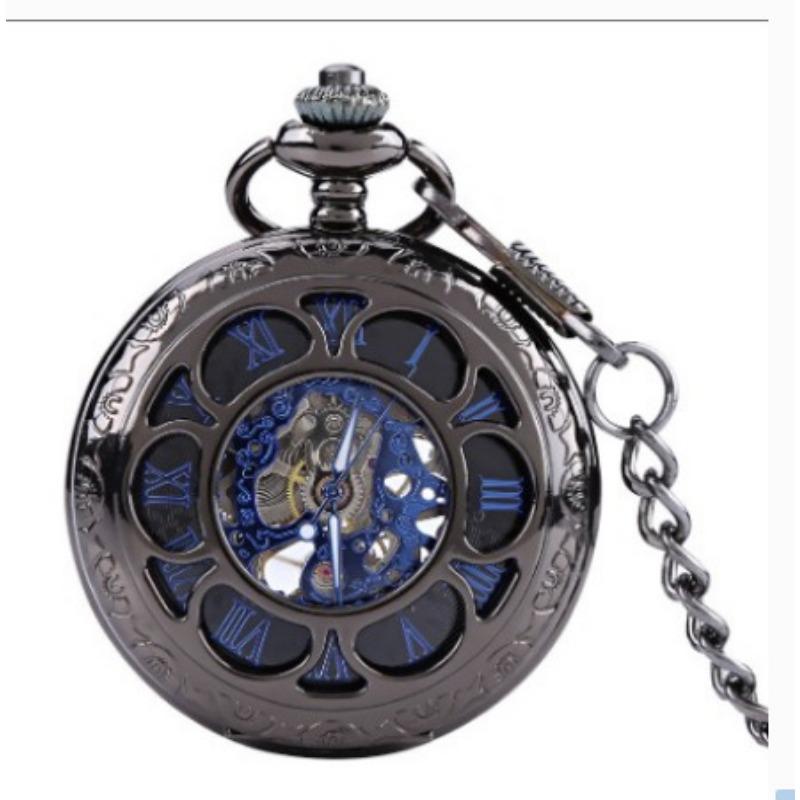 Gear Gun Black Mechanical Pocket Watch Vintage Flip Hollow Necklace Men's and Women's Watch Classic Pocket Watch