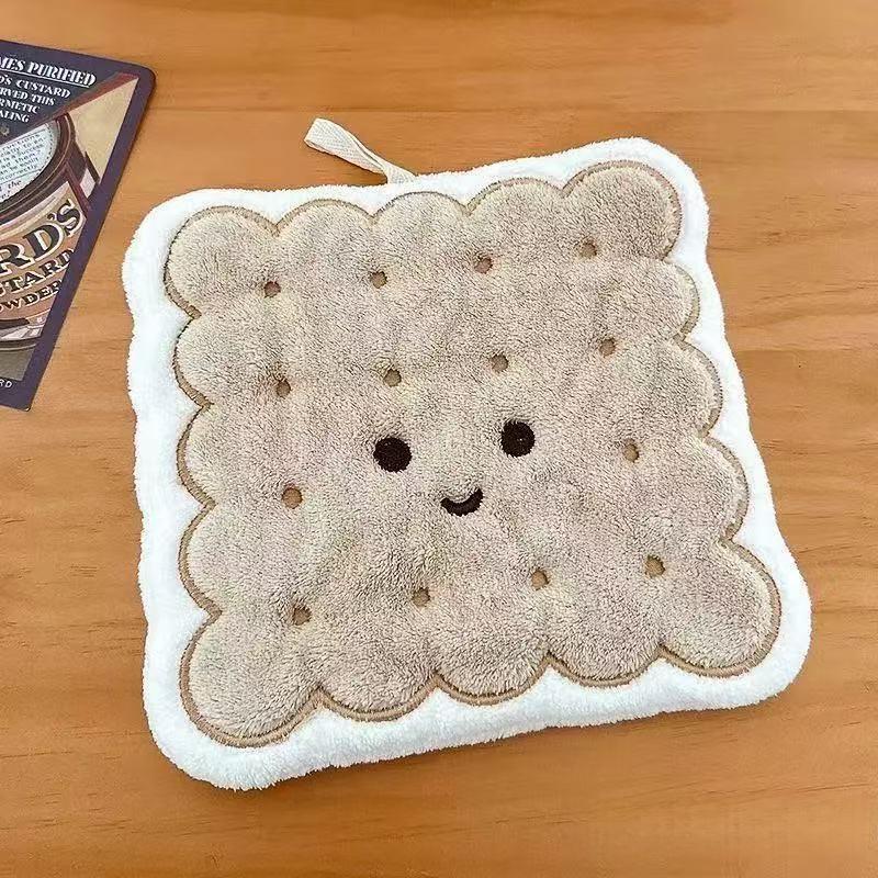 Cartoon Cookies Coral Fleece Hand Towel Bathroom Quick Drying Absorbent Hanging Towel Cleaning Wipe Handkerchief For Kitchen