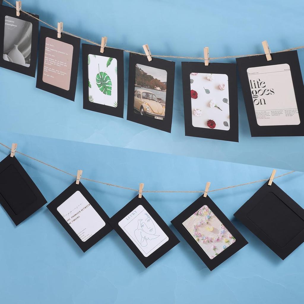 KALIONE 20pcs Paper Photo Frames, 4x6 Inch Photo Strip Frame Hanging Photos Display Banner, Picture String with Clips, Photos Holder for Wall,