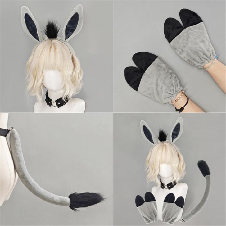 Składany Zestaw Kostiumu Osła Podróżnego Komplet Uszy Ogon Kopyta na Wydarzenie Cosplay Urodziny