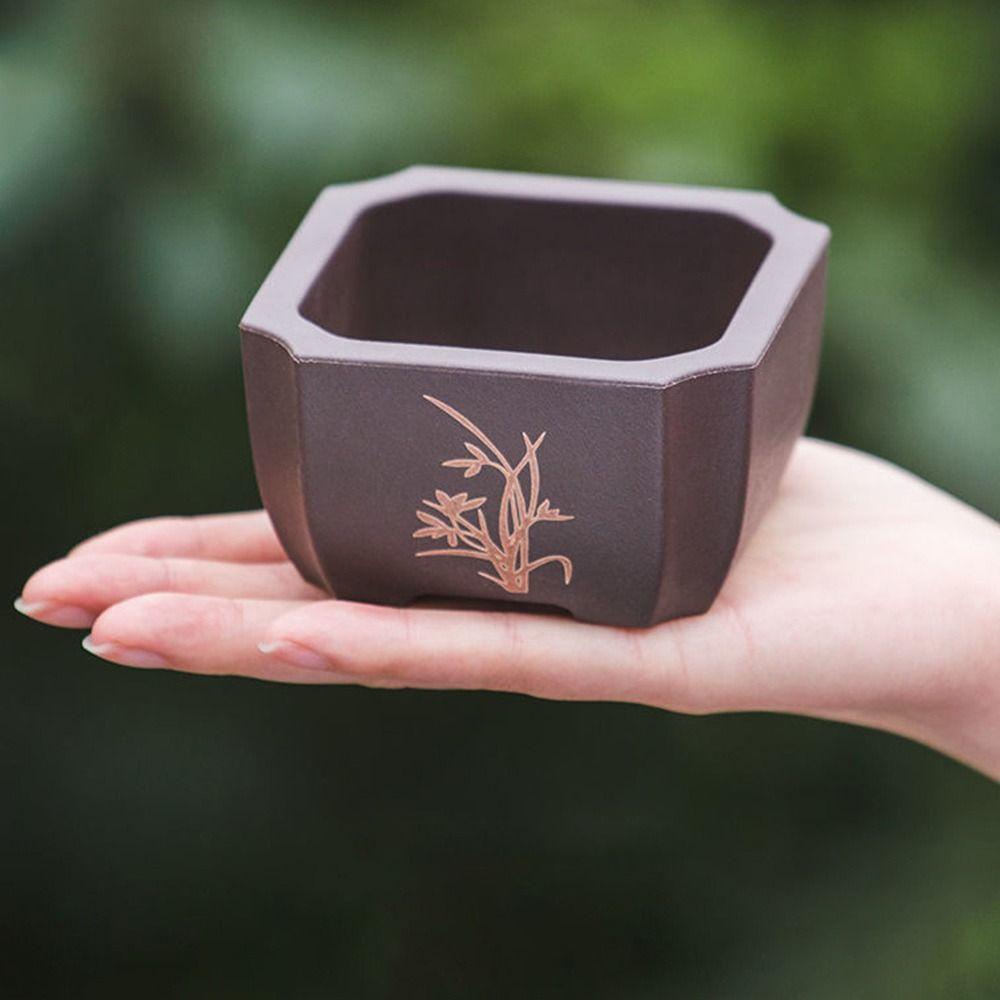 Durable Thick Flower Pot Imitation Purple Clay Bonsai Succulent Basin Creative Plant Bowl  Home