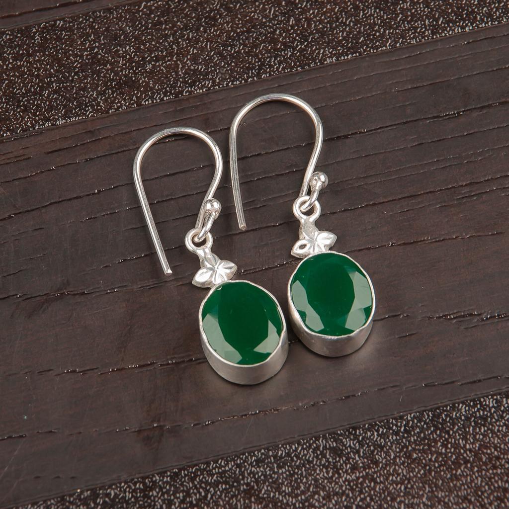 Green Onyx Gemstone 925 Stamped Silver Jewelry Handmade Earrings 1.30" For Women EE-6-16