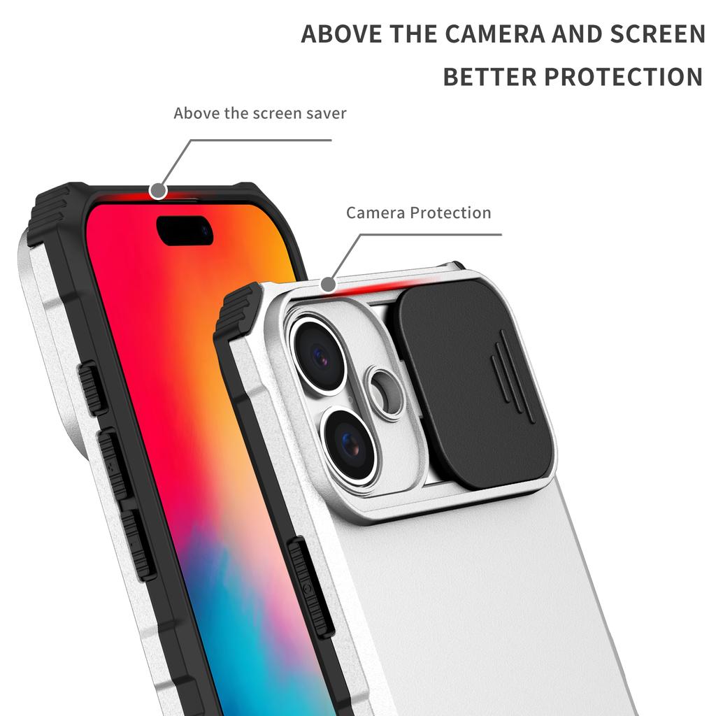 For iPhone 16 Case Camera Slider PC + TPU Phone Cover with Kickstand