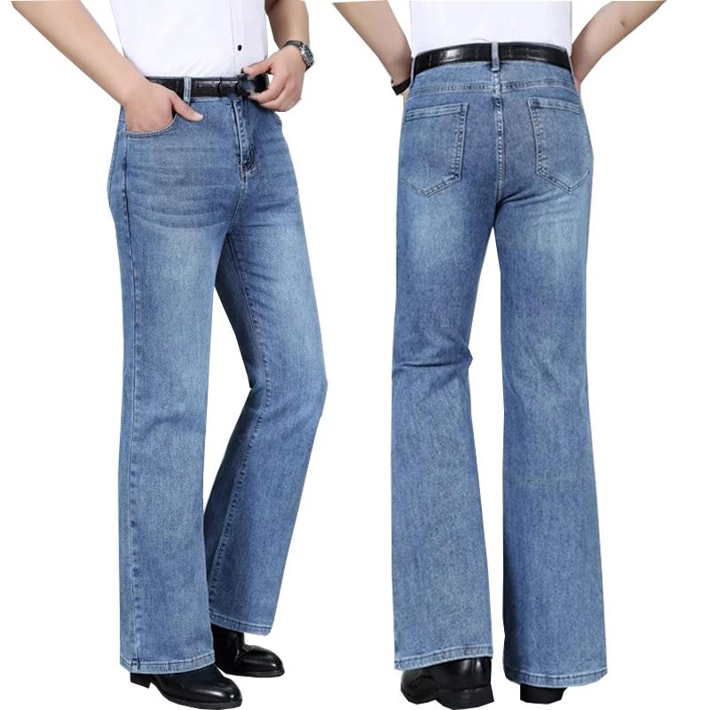 Jeans Uomo Uomo Blu Chiaro Vita Media Elasticizzati A Zampa Jeans A Zampa Designer Classico