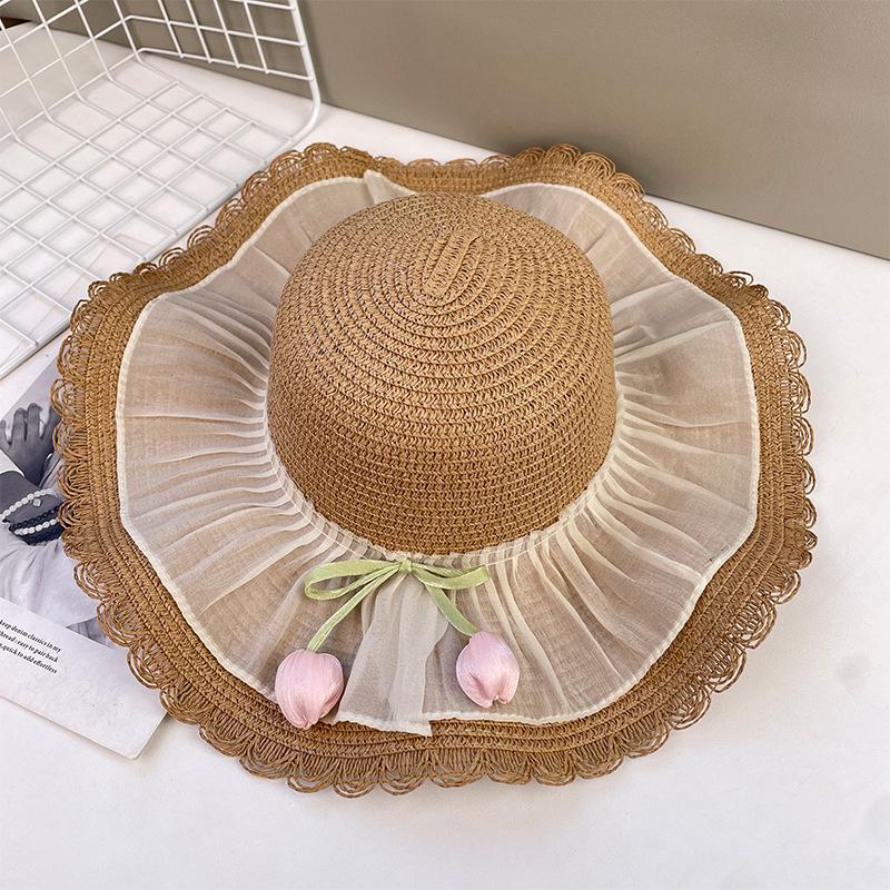Summer sunshade flower versatile large brim anti-ultraviolet sun hat women