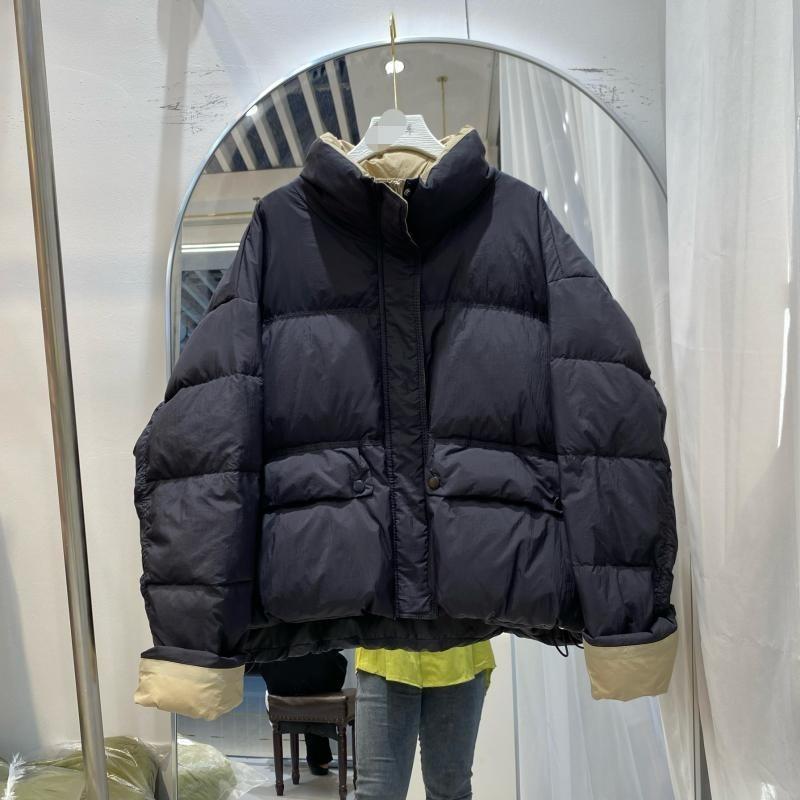 New Color Matching Short Down Jacket Stand-up Collar Thickened White Duck Down Bread Jacket Loose Winter Coat