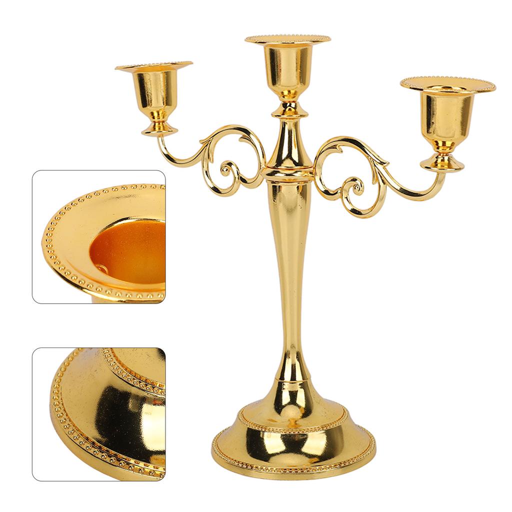Metal Candle Holder 3 Arms High Gloss Retro Exquisite Candlestick Holder for Dining Tables Wedding Decoration