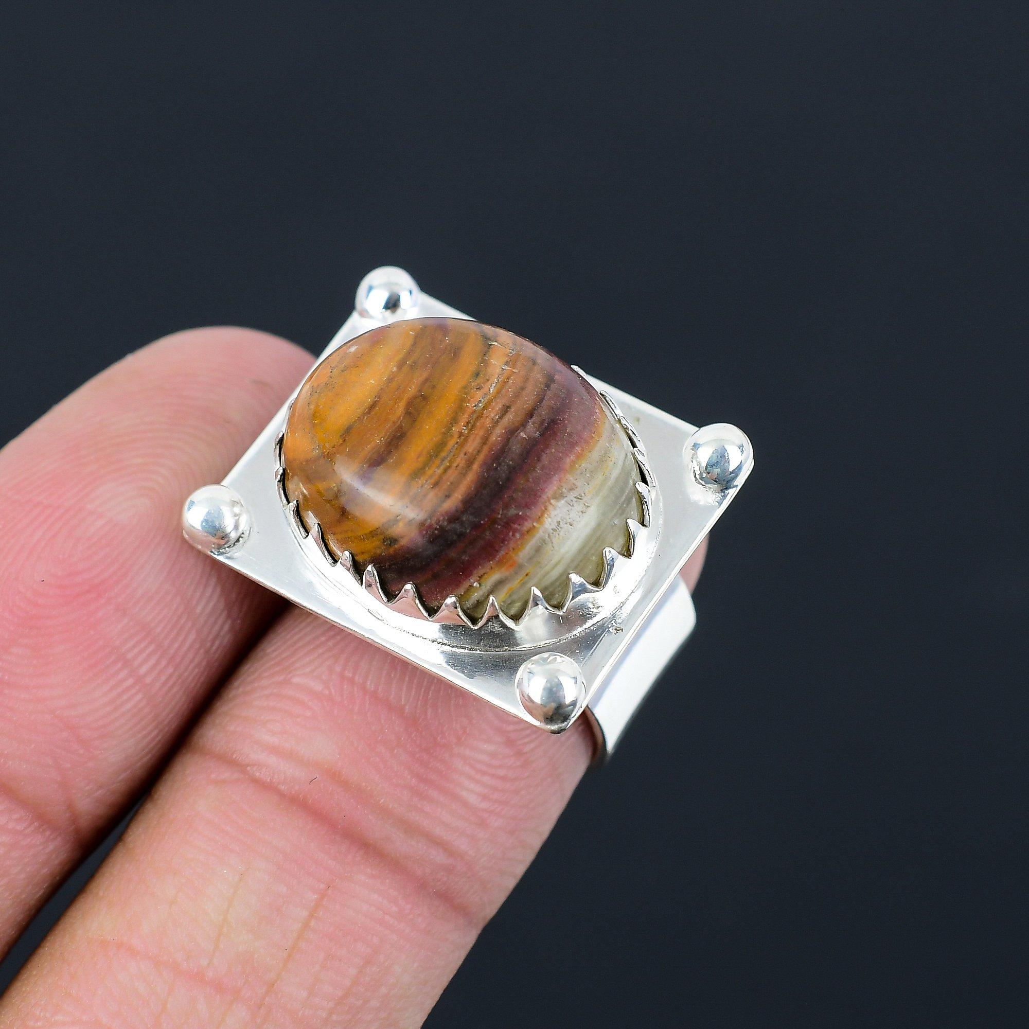 Oval Red Snakeskin Jasper Stone 925 Silver Birthday Stackable Anniversary Ring Adjustable