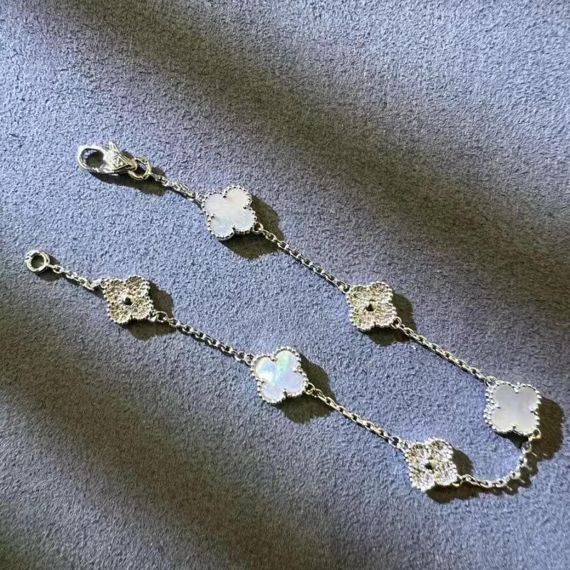9MM Mini Six-flower Four-leaf Clover Bracelet White Mother-of-pearl Purple Chalcedony CNC Craft Simple and Versatile High-end Bracelet